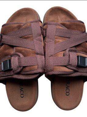 DRACO Chocolate Brown Buckle Strappy Slide Sandals Men’s Size 9-10 SummerComfort